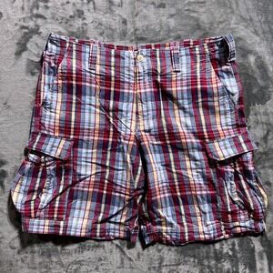 Polo Jeans Co Ralph Lauren Cargo Shorts Mens 40 Plaid Red Blue Cotton